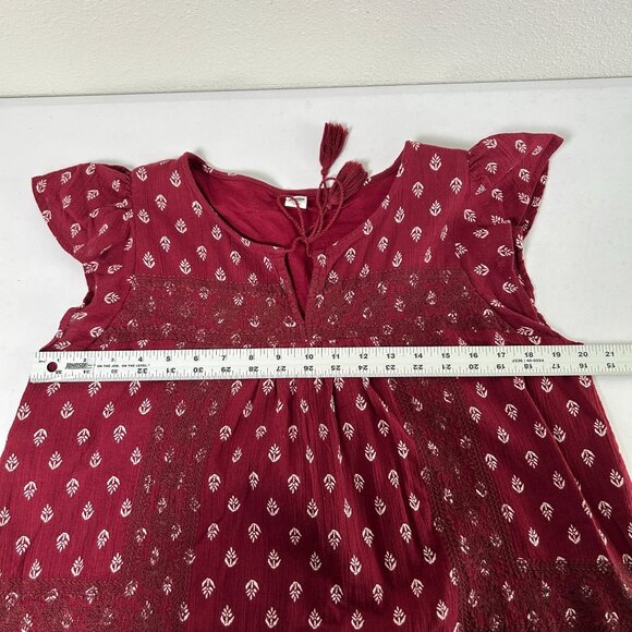Old Navy Gauze Dress Womens M Burgundy Embroidered Tasseled Flowy Boho Lagenlook - Picture 9 of 11